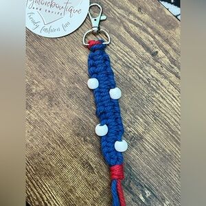 Handmade macrame keychain buffalo bills inspired
